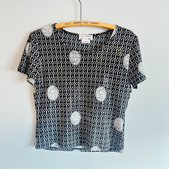Vintage Sequinned Medusa Head Black and White T shirt, Della Spiga - Picture 1 of 7